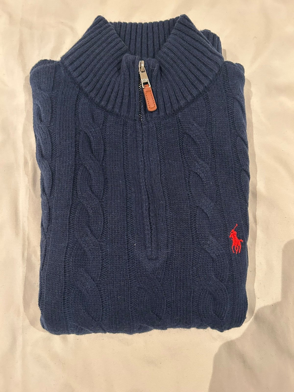 Polo Ralph Lauren kabeltrui met rits – Maat M, Kleding | Heren, Verzenden, Zo goed als nieuw, Maat 48/50 (M), Blauw