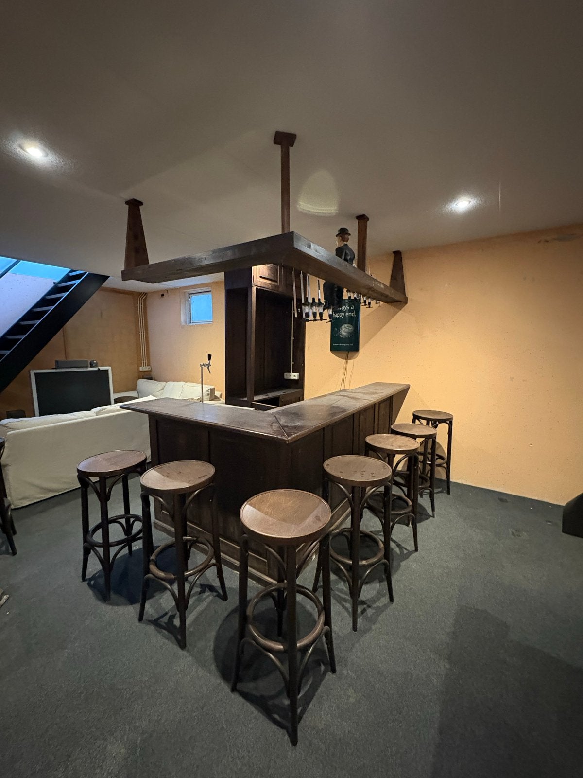 Houten Bar met Tap en Koelkast - Inclusief Krukken, Ophalen, Gebruikt, Inclusief barstoelen