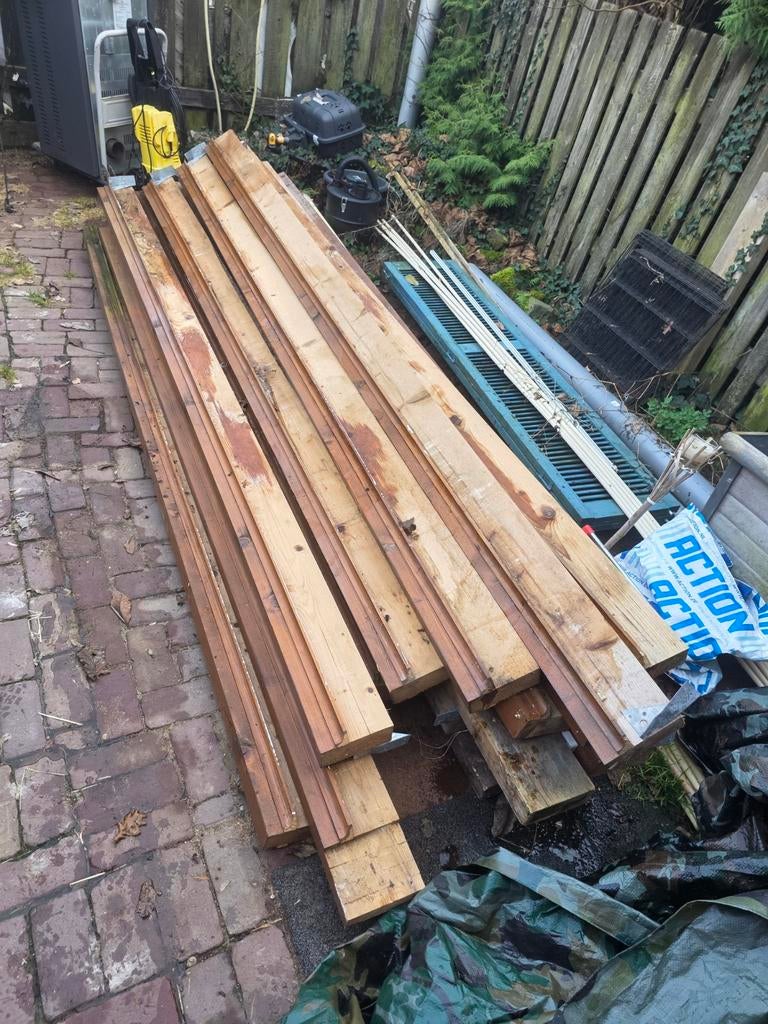 9 Balken 15,6 x 6 cm, lengtes 3.05m tot 3.25m, Doe-het-zelf en Verbouw, Hout en Planken, Ophalen