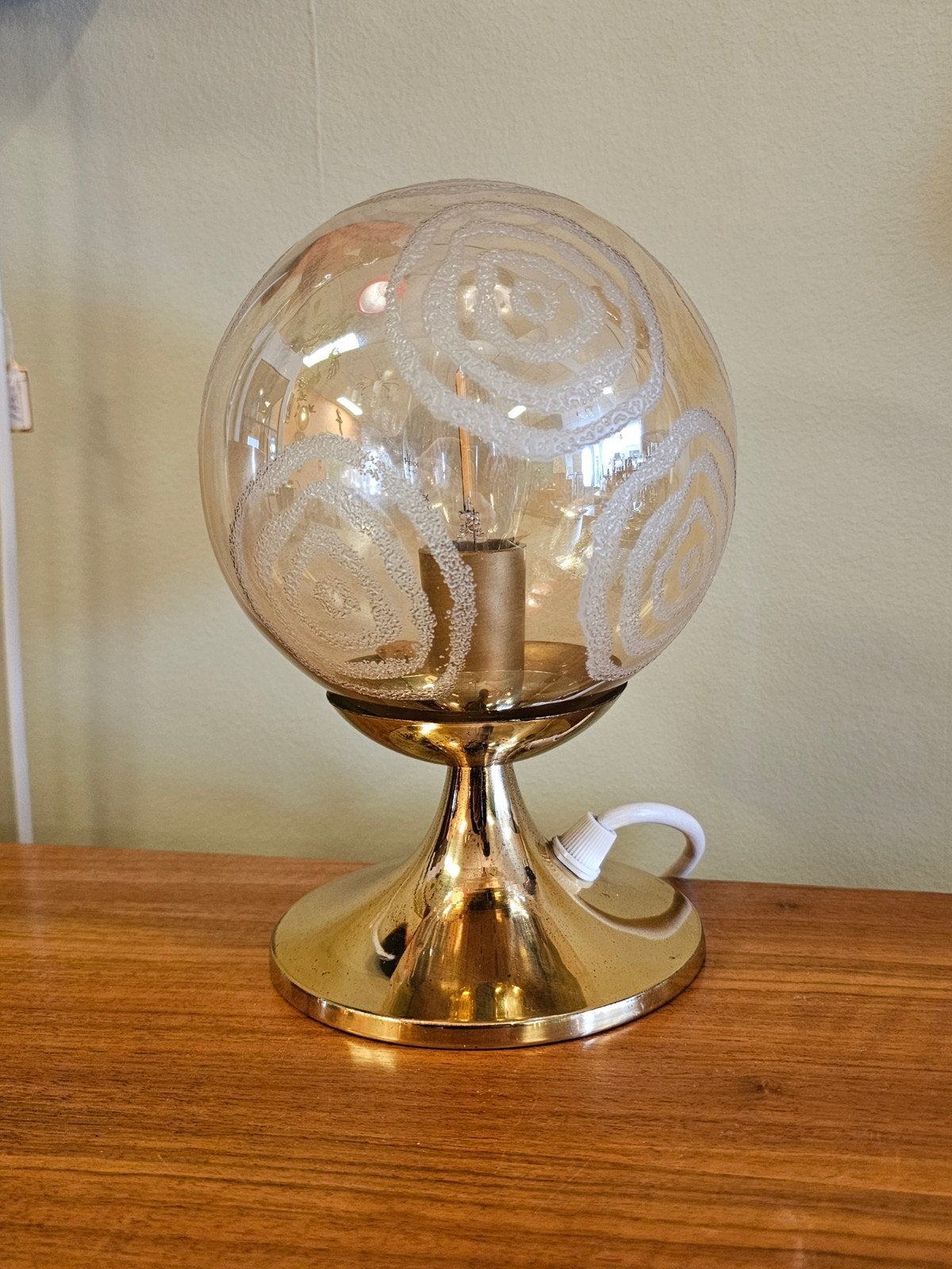 Vintage Messing Glazen Bol Tafellamp Bureaulamp Lamp, Ophalen of Verzenden