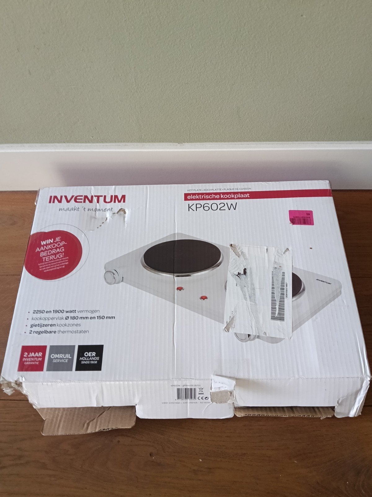Inventum KP602W Elektrische Kookplaat - Nieuw in Doos, Nieuw, 3 kookzones of minder, Ophalen of Verzenden, Vrijstaand