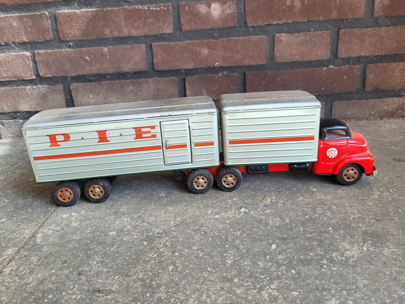 Zeldzame Vintage Blikken Vrachtwagen SSS Shioji - GMC P.I.E., Ophalen of Verzenden, Bus of Vrachtwagen