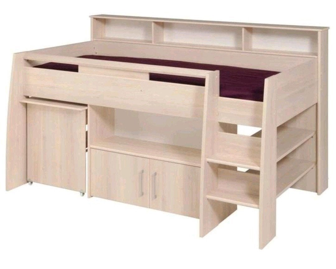 Nieuwe halfhoogslaper met bureau en opbergruimte, Ophalen, 85 tot 100 cm, Nieuw, Hoogslaper of Stapelbed