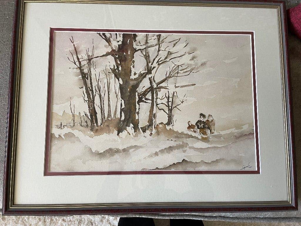 Aquarel winterlandschap, Ophalen of Verzenden, Landschap, Aquarel, Origineel werk