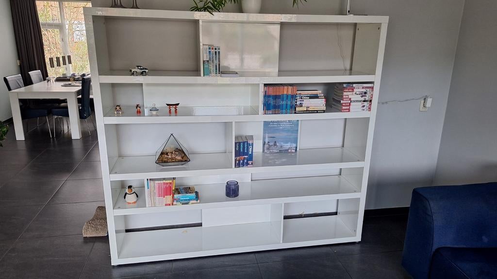 Witte hoogglans boekenkast, Ophalen, Met plank(en), 150 tot 200 cm, Zo goed als nieuw