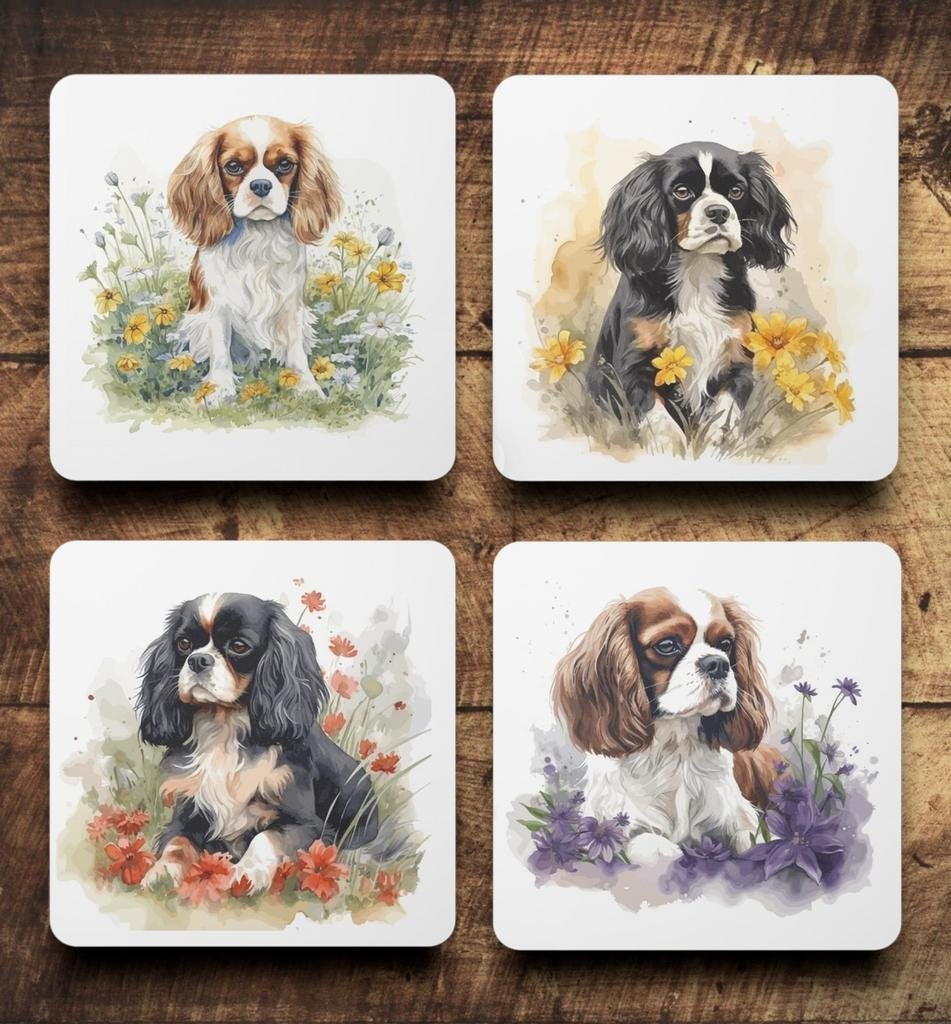 Cavalier King Charles Aquarel onderzetters met houder, Huis en Inrichting, Ophalen of Verzenden, Nieuw