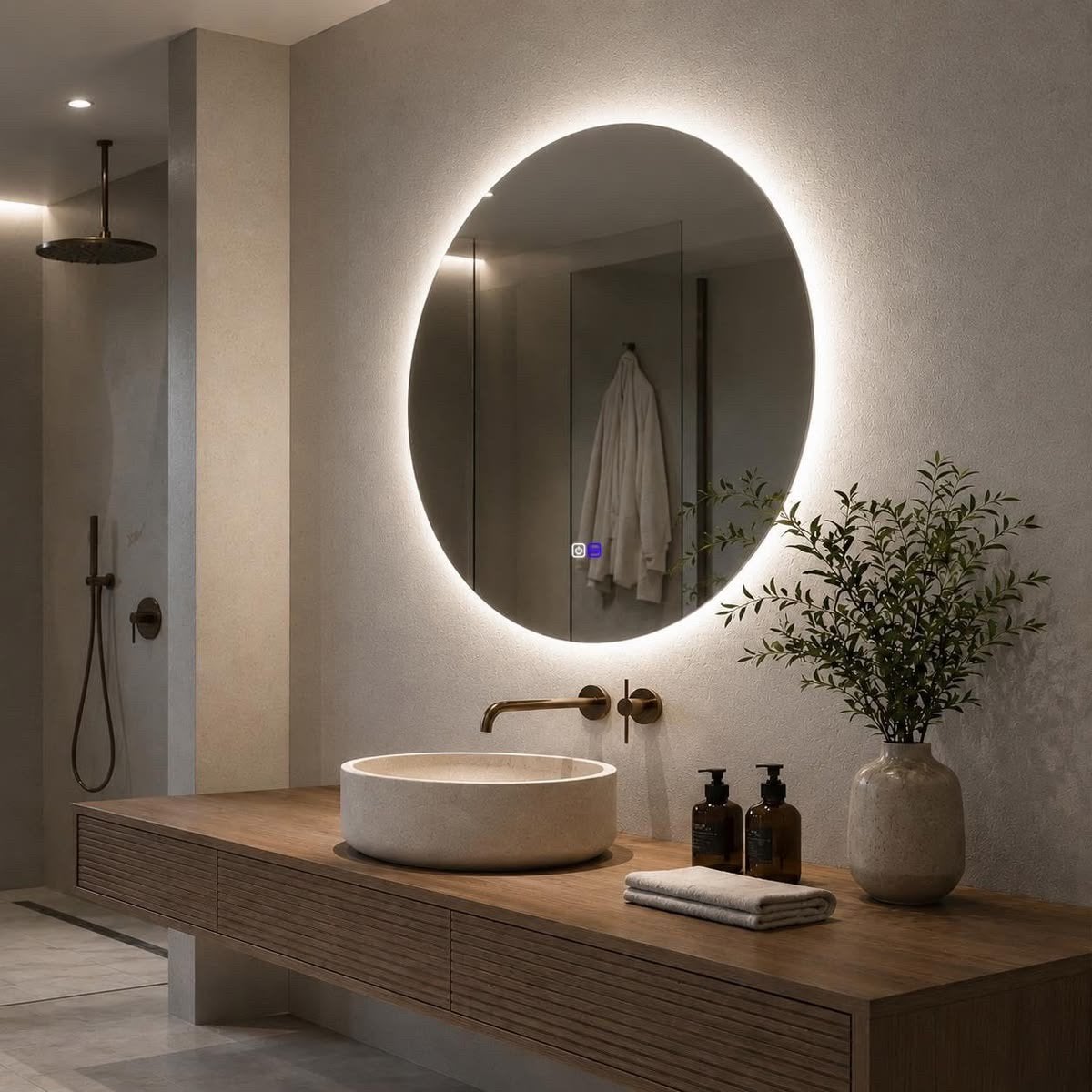 LED spiegel in doos ( 120 cm), Huis en Inrichting, Ophalen, 100 tot 150 cm, Rond, Zo goed als nieuw