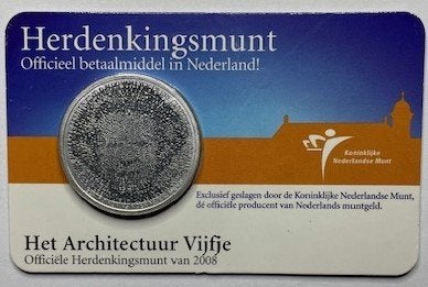 Nederland €5 Zwaar verz. Coincard 2008-Architectuur in NL, Ophalen of Verzenden, Koningin Beatrix, Euro's, Losse munt