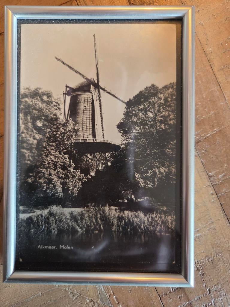 Oude ansichtkaart in lijst alkmaar molen van piet, Antiek en Kunst, Kunst | Tekeningen en Foto's, Ophalen of Verzenden