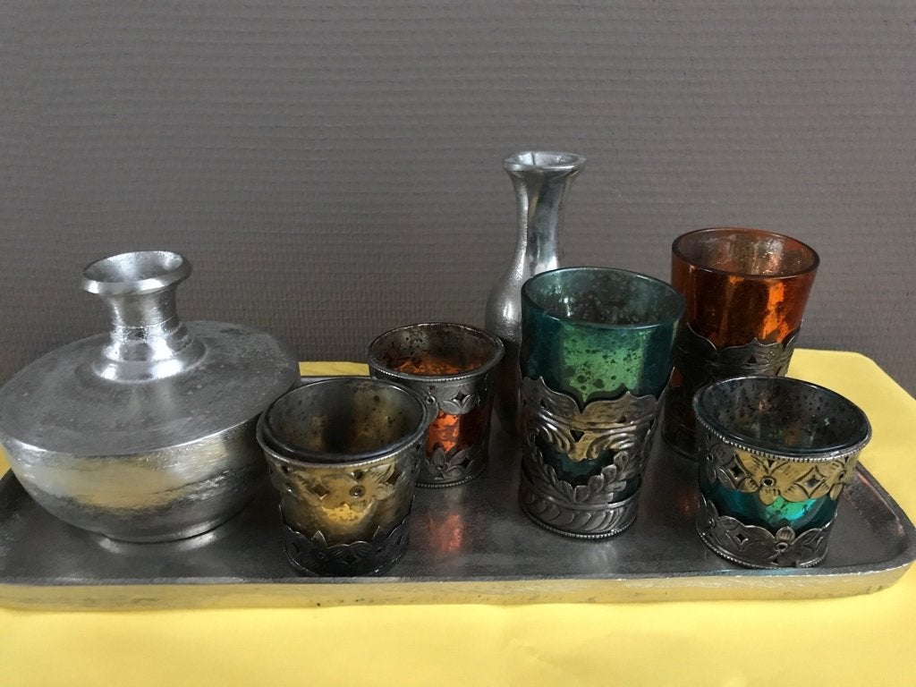 Vaasjes, glaasjes en dienblad, Ophalen of Verzenden, Zo goed als nieuw, Overige kleuren, Overige materialen