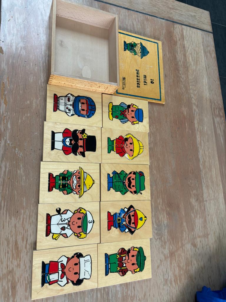 Vintage Rolf puzzel 10 midi puzzels in kistje, 2 tot 4 jaar, Gebruikt, Ophalen of Verzenden, Van hout