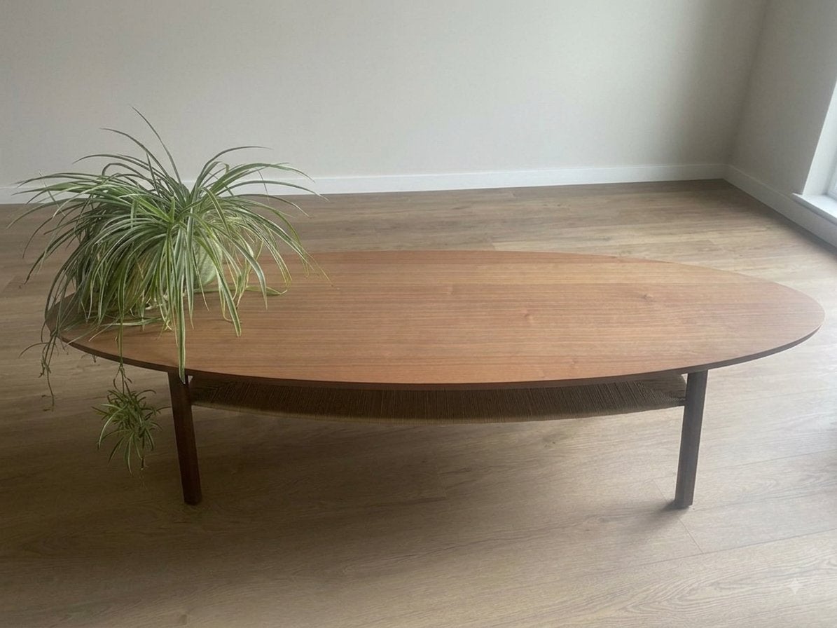 IKEA Stockholm Salontafel Walnootfineer Ovaal, Huis en Inrichting, Tafels | Salontafels, Gebruikt, 150 tot 200 cm, Ovaal, 5 – 50