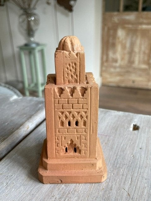 Terracotta beeldje Minaret Koutoubia moskee - Marokko., Ophalen, Oranje, Steen/keramiek, Oosters
