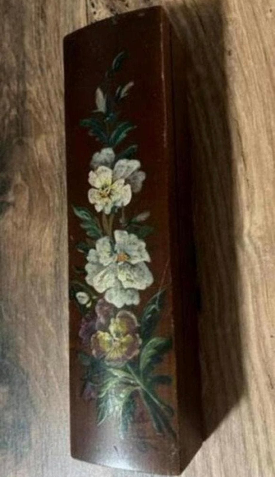 Antieke houten doosje beschilderd met bloemen, Ophalen of Verzenden