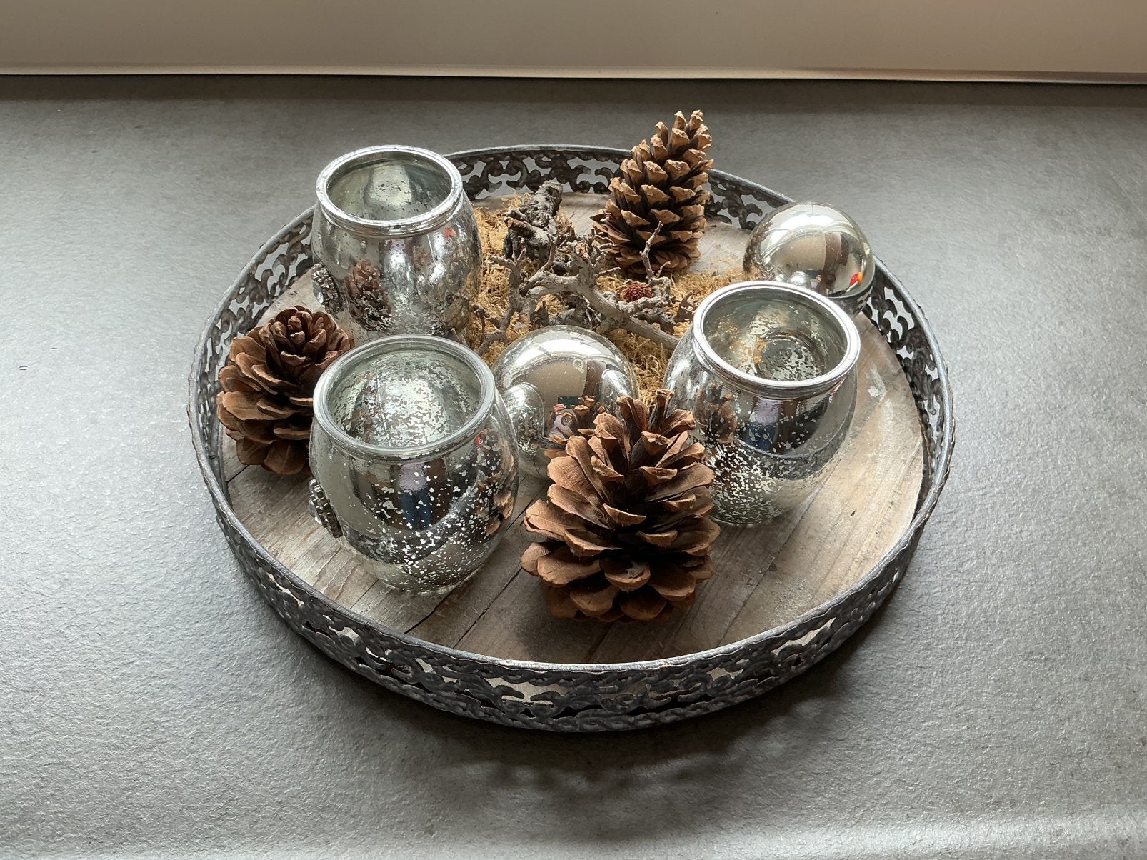 Dienblad met accesoires, Gebruikt, Decoratieve rand, Rond, Ophalen of Verzenden