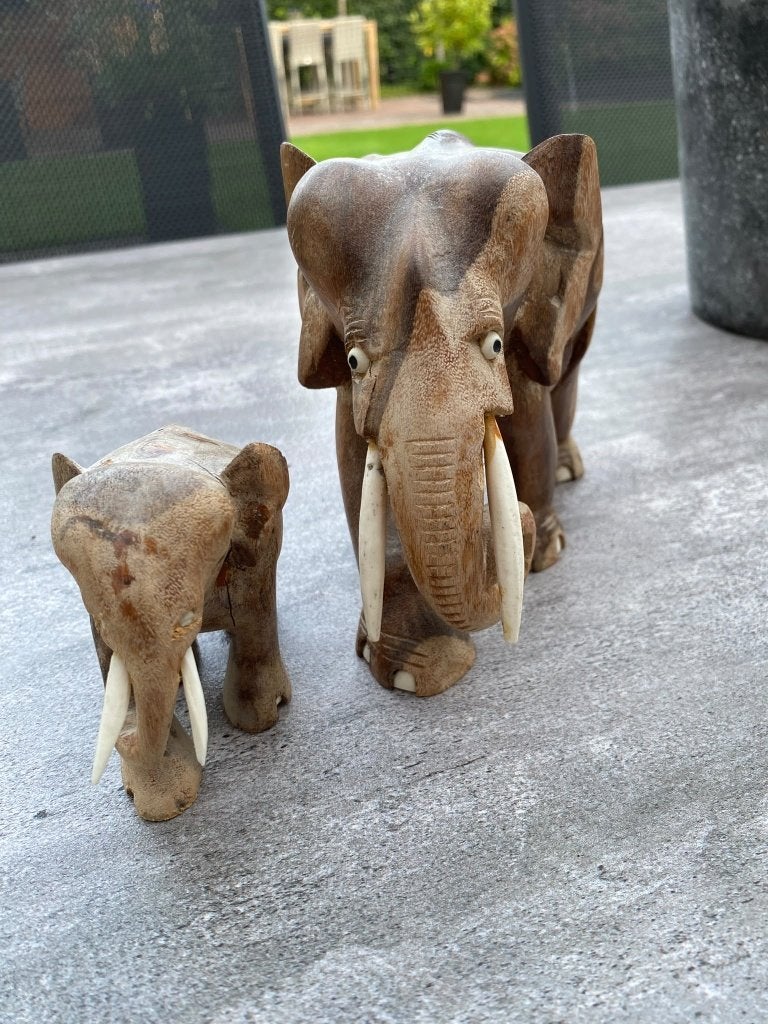 2 houten olifanten Sri  Lanka, Antiek en Kunst, Houtsnijwerk, Minder dan 20 cm, Ophalen of Verzenden, Hout