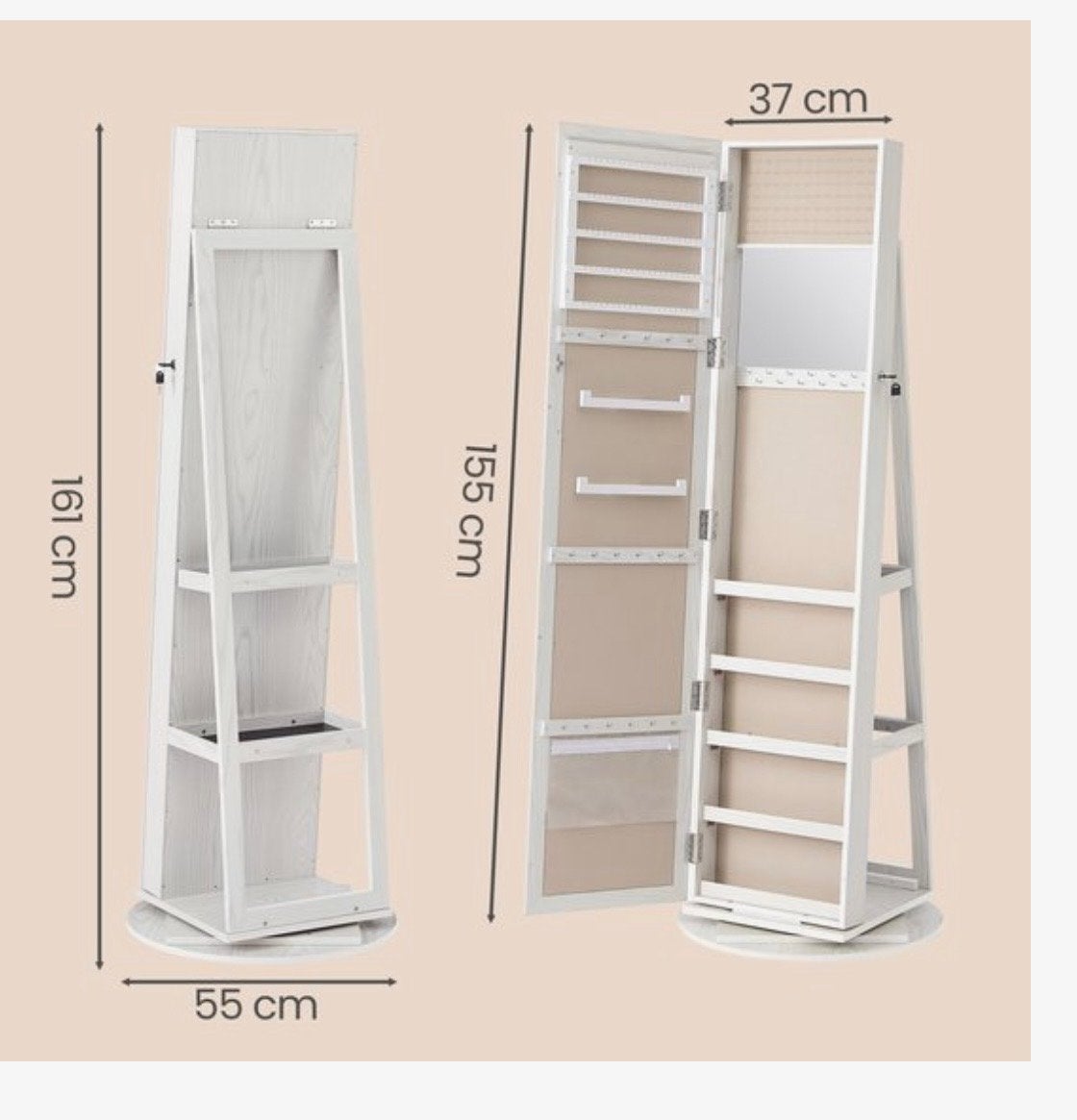 360 Draaibare Spiegel Sieradenkast met Opbergruimte, Hout, Nieuw, Ophalen of Verzenden, Modern