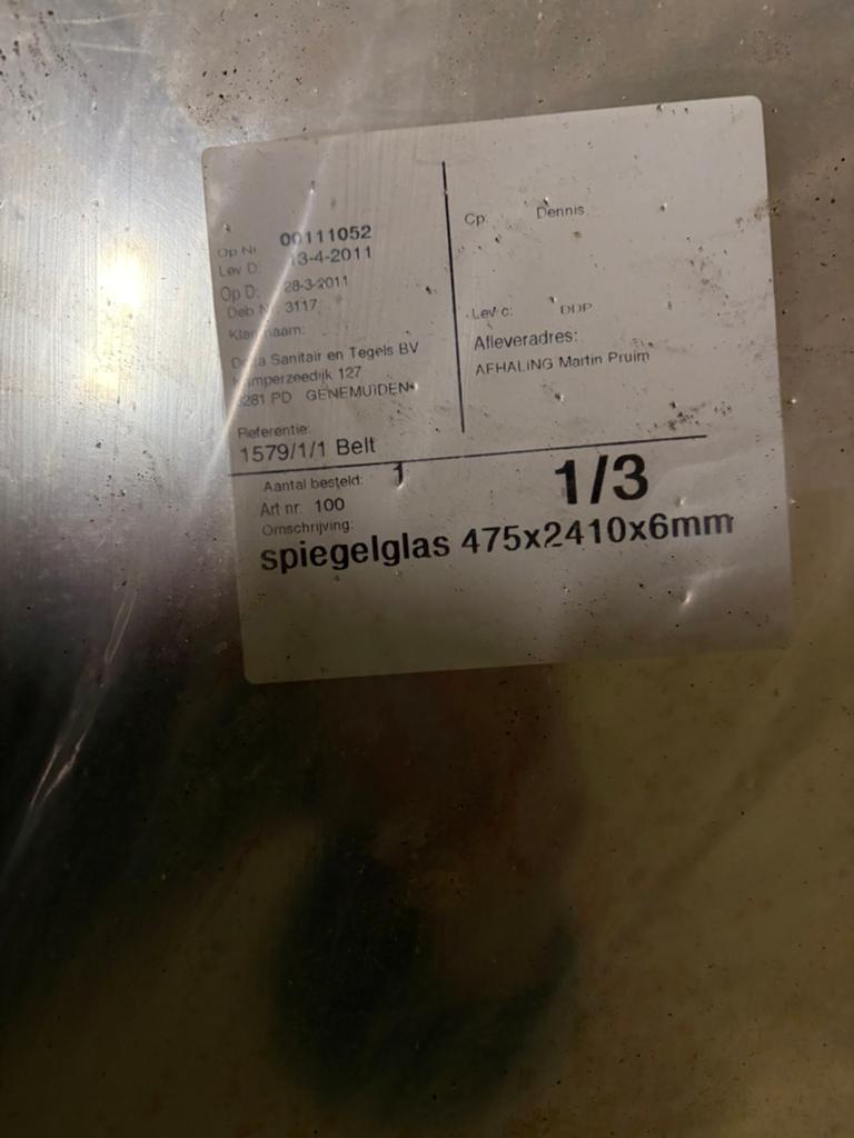 Spiegel 475x2410x6mm, Doe-het-zelf en Verbouw, Platen en Panelen, Ophalen, Nieuw