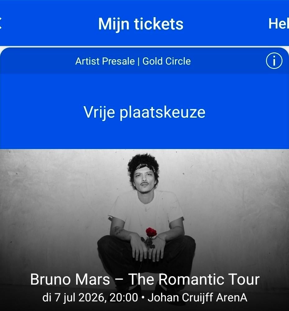 Bruno Mars - 7 Juli - Gold Circle - 4 Stuks, Drie personen of meer, Juli