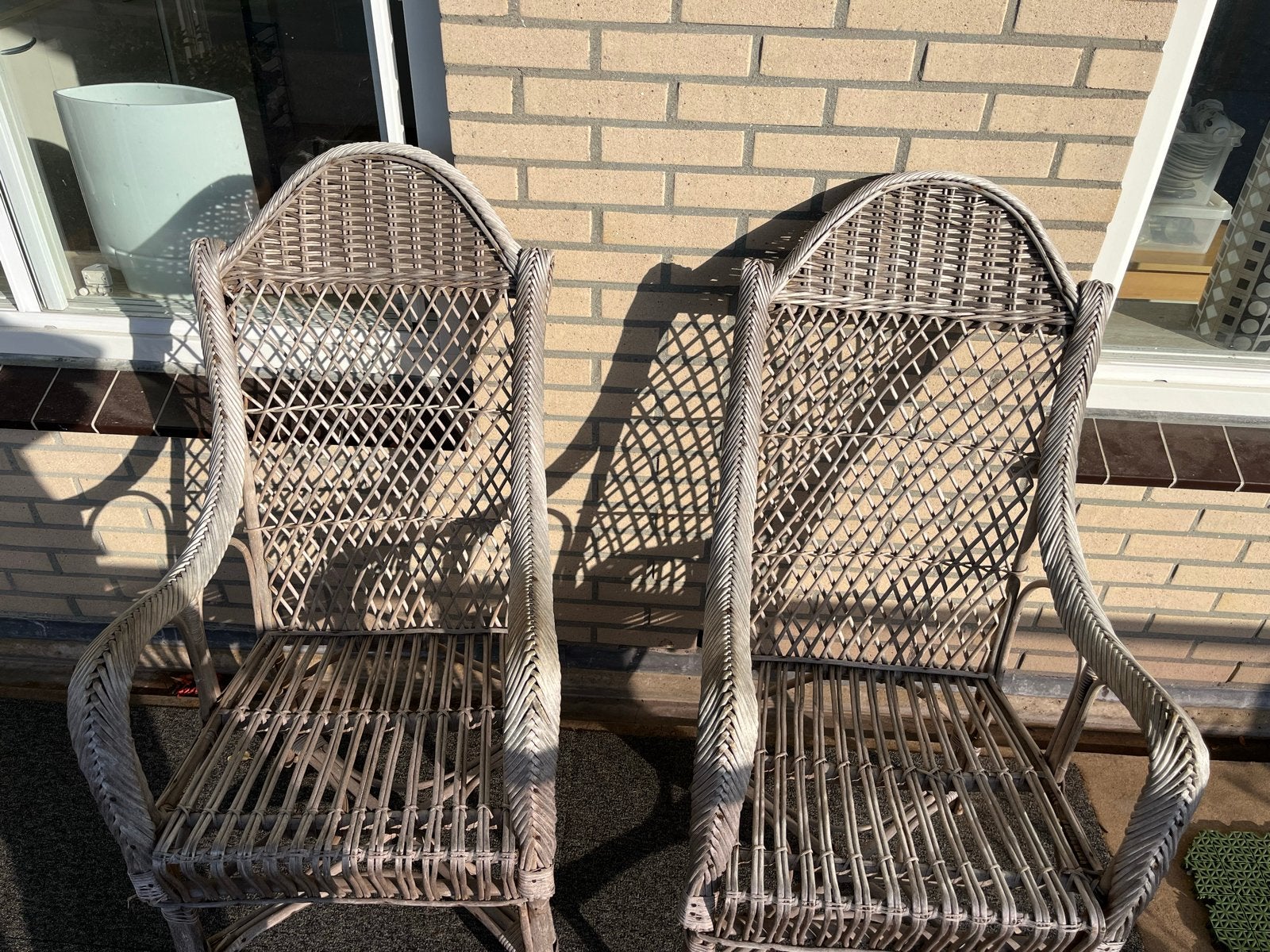 Twee rieten stoelen voor buiten terras, Tuin en Terras, Ophalen, Gebruikt, Rotan