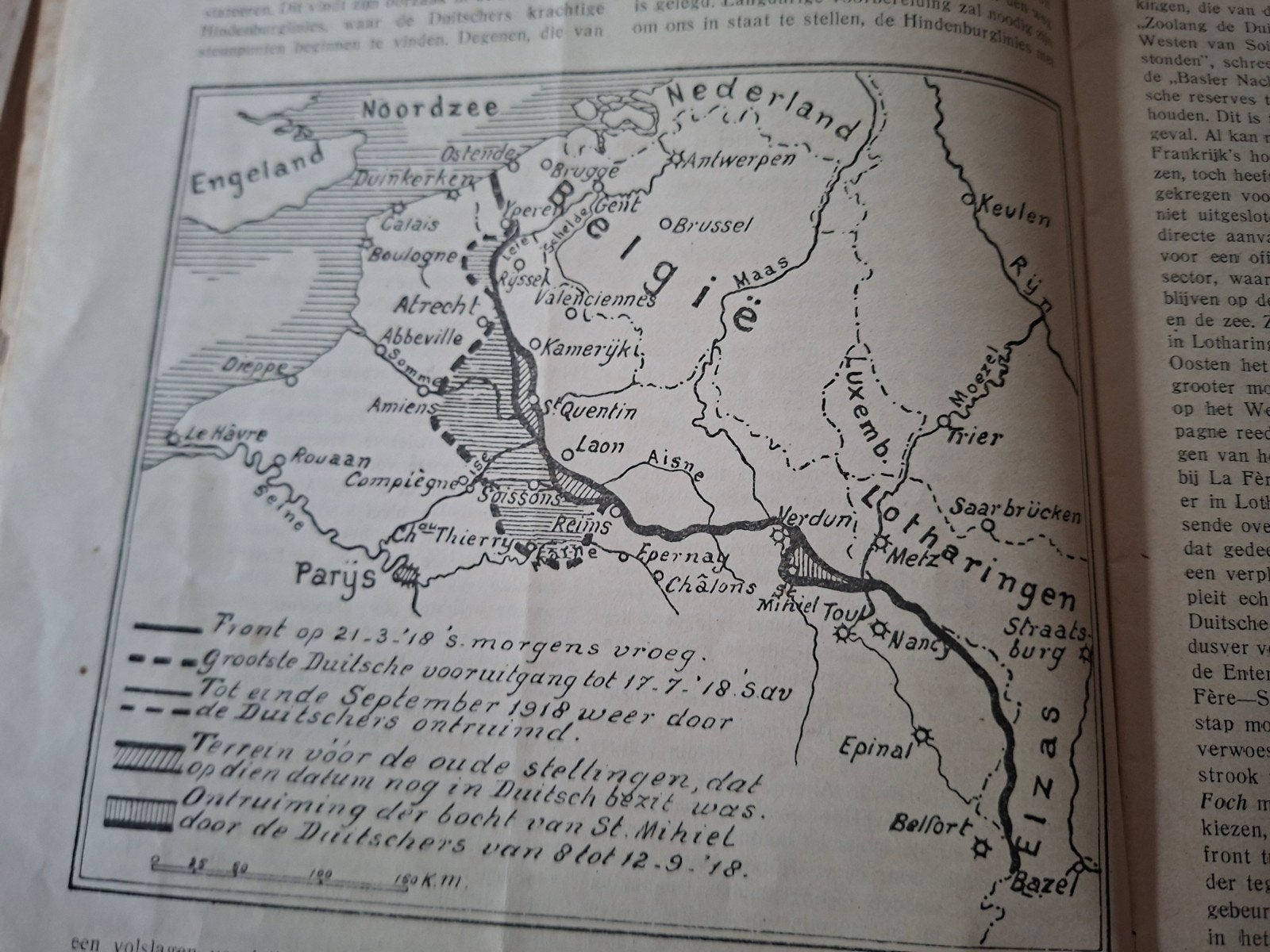 Landkaart frontlinie Frans Duits wo1 loopgraven, Verzamelen, Militaria | Algemeen, Verzenden, Landmacht, Duitsland, Boek of Tijdschrift