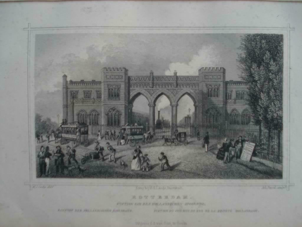 77/ Rotterdam Station Hollandschen Spoorwegen gravure 1860, Ophalen of Verzenden
