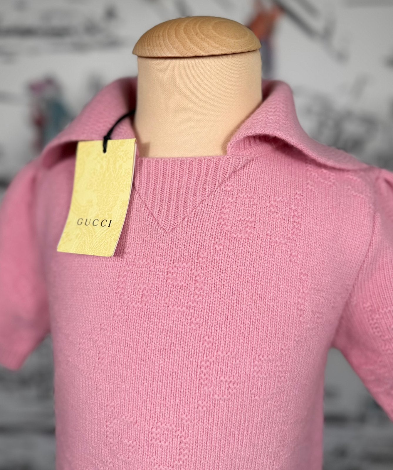 Gucci roze wol jurkje met GG patroon maat 6 NIEUW (590 euro), Meisje, Jurk of Rok, Gucci, Nieuw
