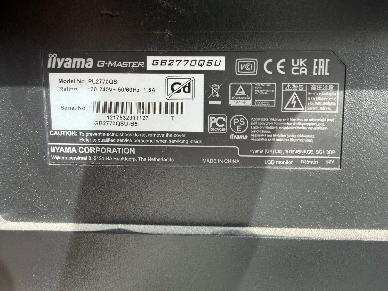 Iiyama G-MASTER GB2770QSU gaming monitor met kabels, Computers en Software, Monitoren, HDMI, In hoogte verstelbaar, Zo goed als nieuw