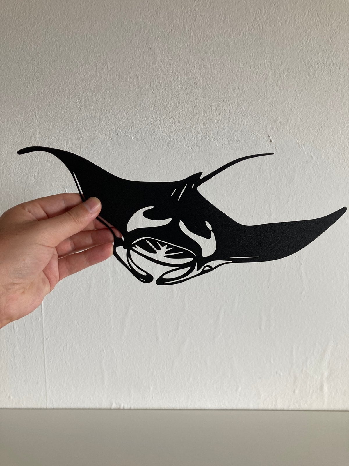 Rog manta mantaray metaal, Metaal, 31 cm, Wandhanger, Zwart