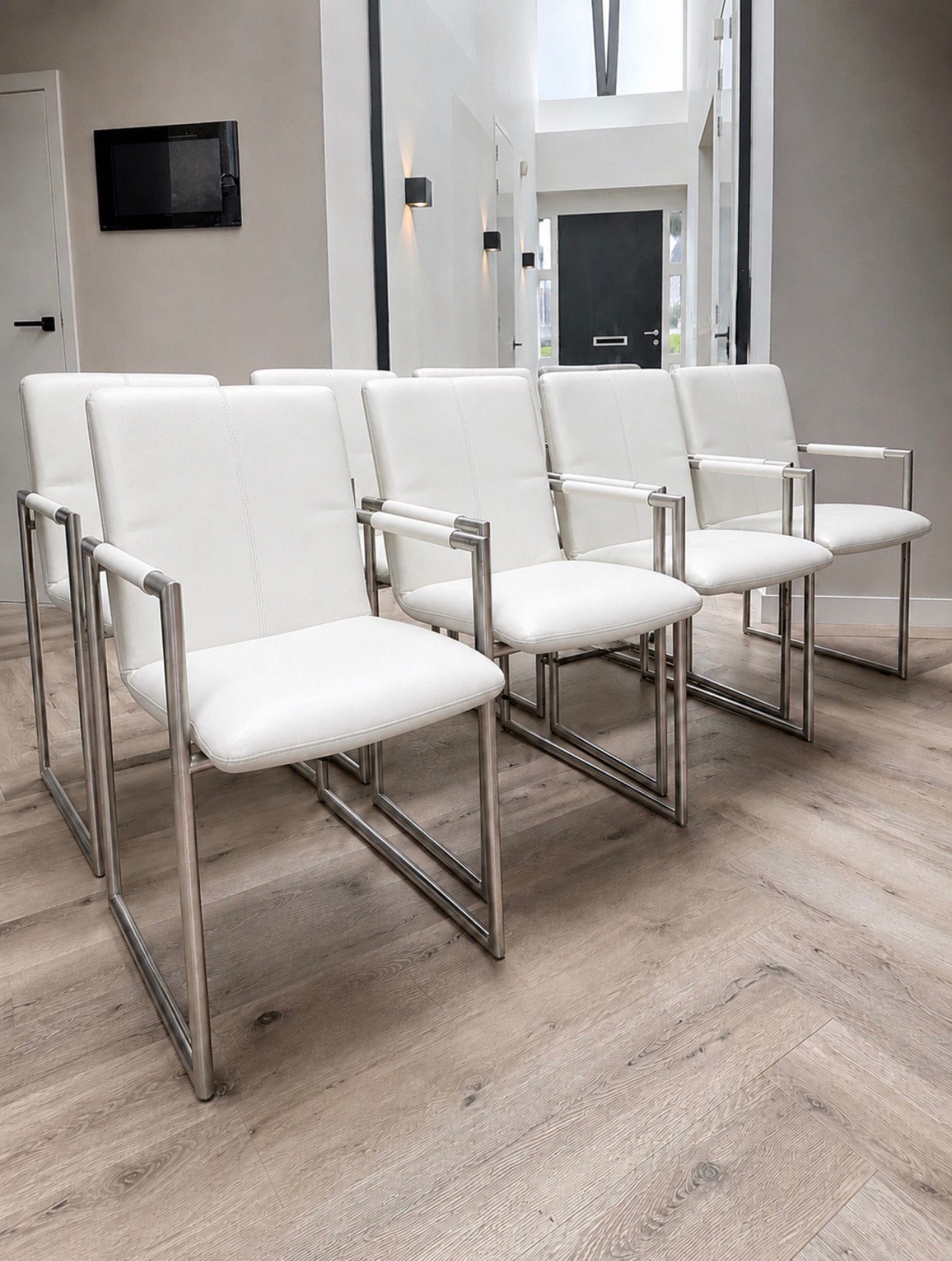 4/6 wit leder Henders & Hazel “the Frame” design stoelen, Wit, ---, Henders en Hazel, Ophalen of Verzenden