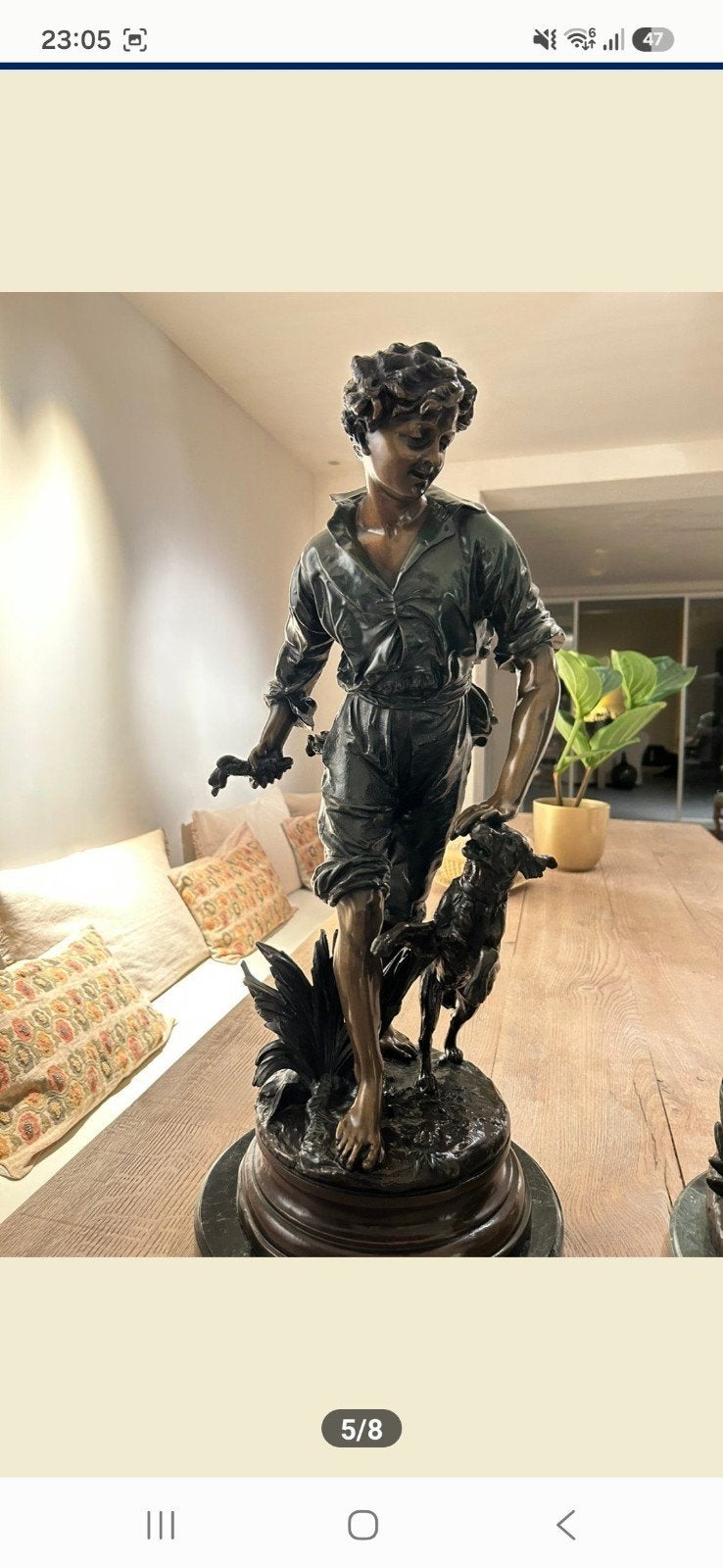 Groot Bronzen Beeld Jongen met Hond met Gieterijstempel 70cm, Ophalen of Verzenden, Brons, 50 - 100 cm