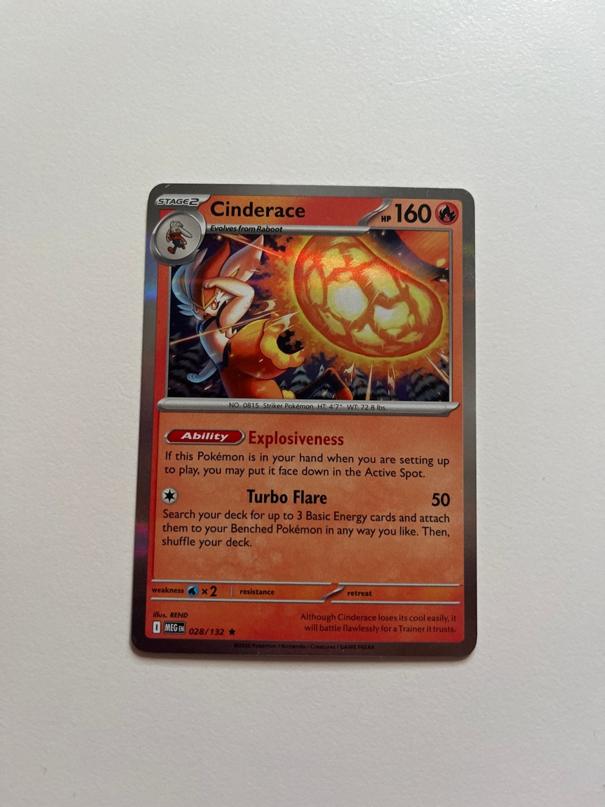 Cinderace 28 /132 Mega Evolution Pokémon Kaart, Ophalen of Verzenden, Zo goed als nieuw, Losse kaart, Foil