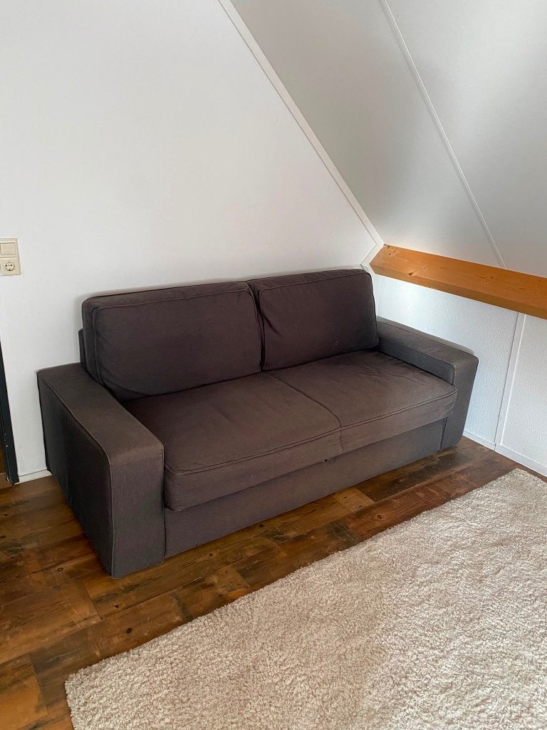 Bruine IKEA slaapbank Karlaby-Snelle afhaler!, Ophalen, Gebruikt, Bruin, Tweepersoons