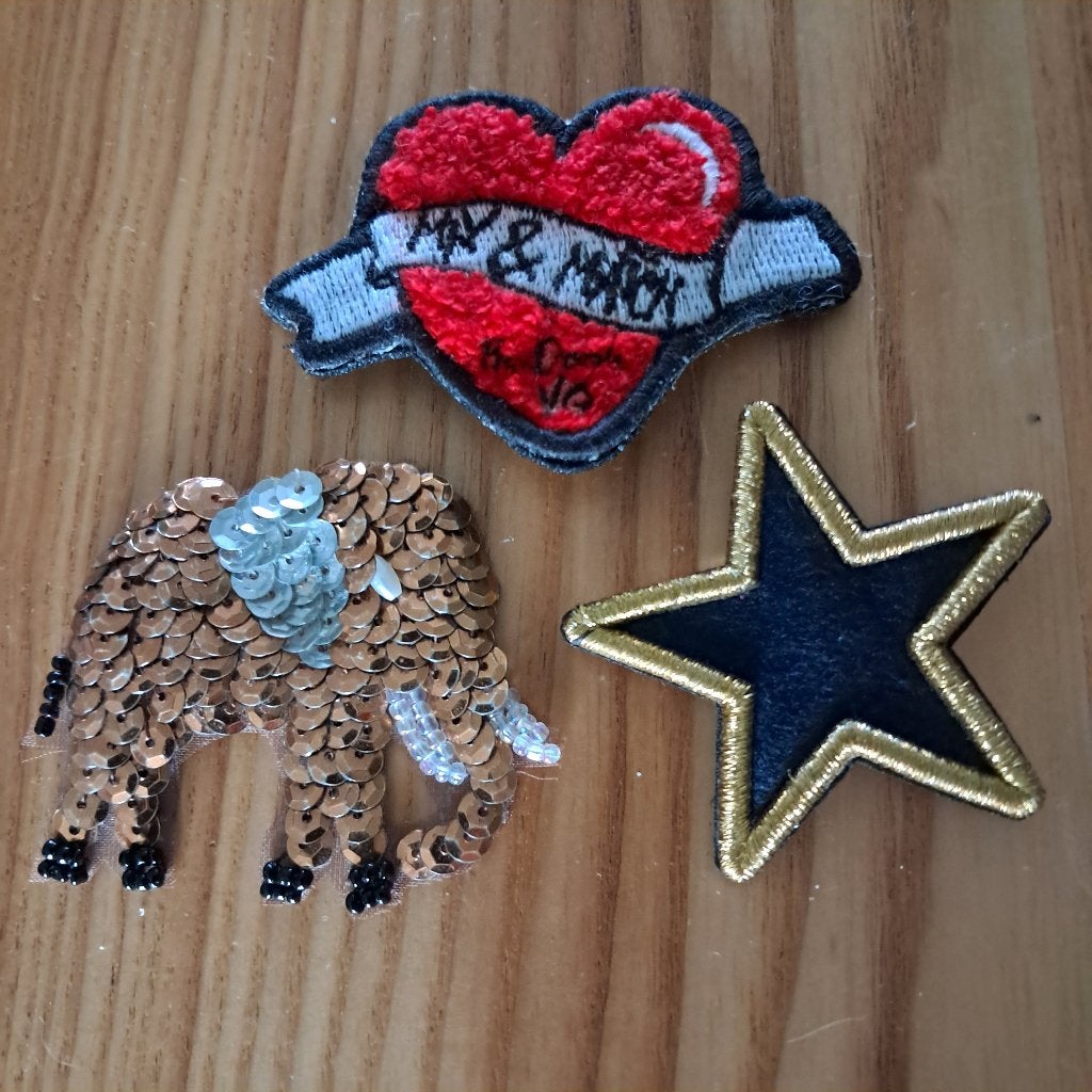 3  patch broches hart ster en pailletten olifant  2408, Overige materialen, 4 tot 7 cm, Overige kleuren, -