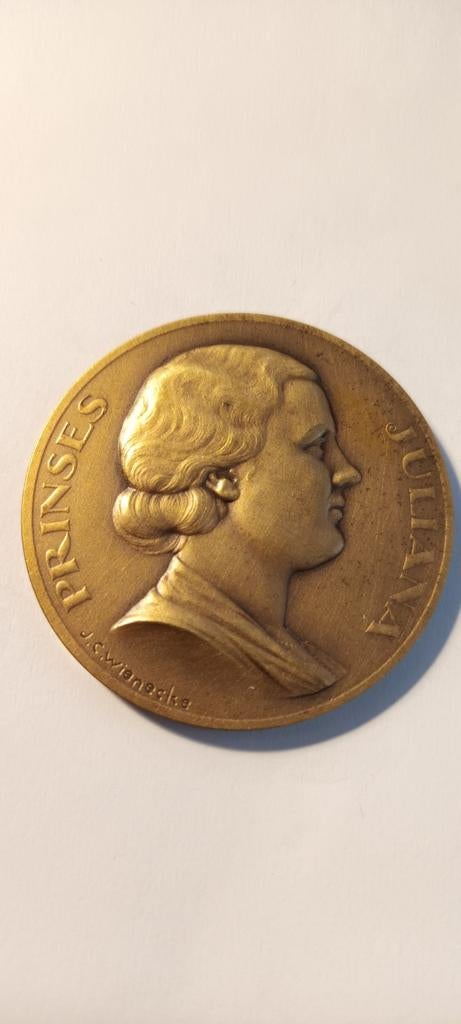 Bronzen Penning Prinses Juliana 1909 J.C. Wienecke, Ophalen of Verzenden