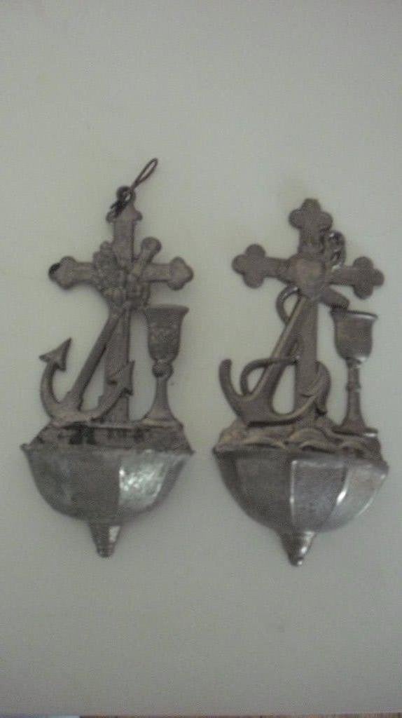 2 Antiek metalen wijwaterbakjes, Antiek en Kunst, Ophalen of Verzenden