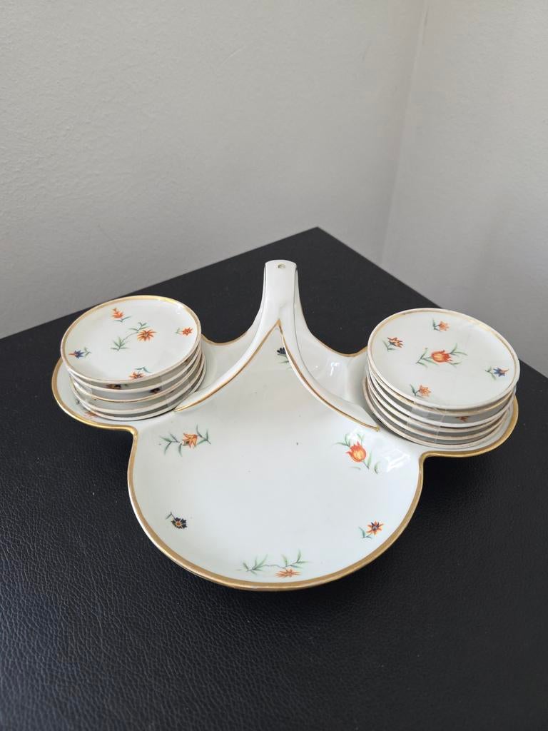 Vintage hapjesschaal, serveerschaal met schoteltjes, Ophalen of Verzenden