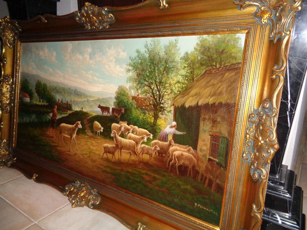 G.Parmentier(1870)-Grote schilderij-Vermeld in BENEZIT, ARTO, Antiek en Kunst, Ophalen, Bijzondere lijst, Doek