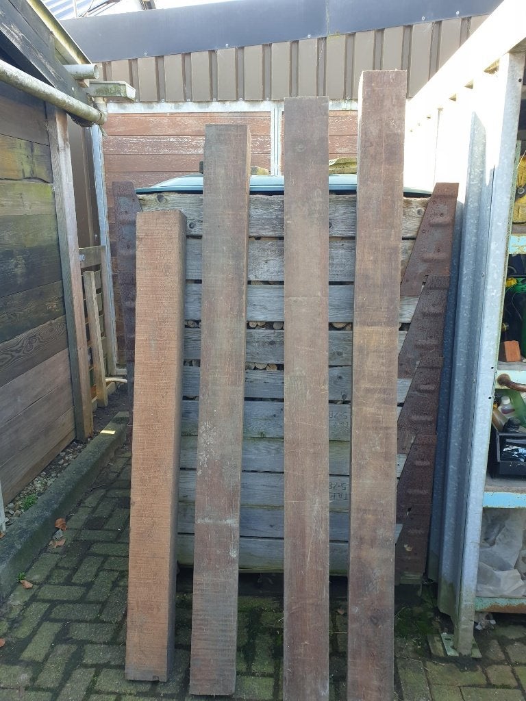 4 gave hardhouten balken zonder gaten en spijkers, Ophalen, Gebruikt, Hardhout, Minder dan 180 cm