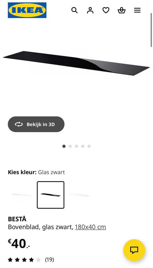 Zwarte besta glasplaat 180 x 40, Ophalen, 150 tot 200 cm, Besta ikea, 25 tot 50 cm