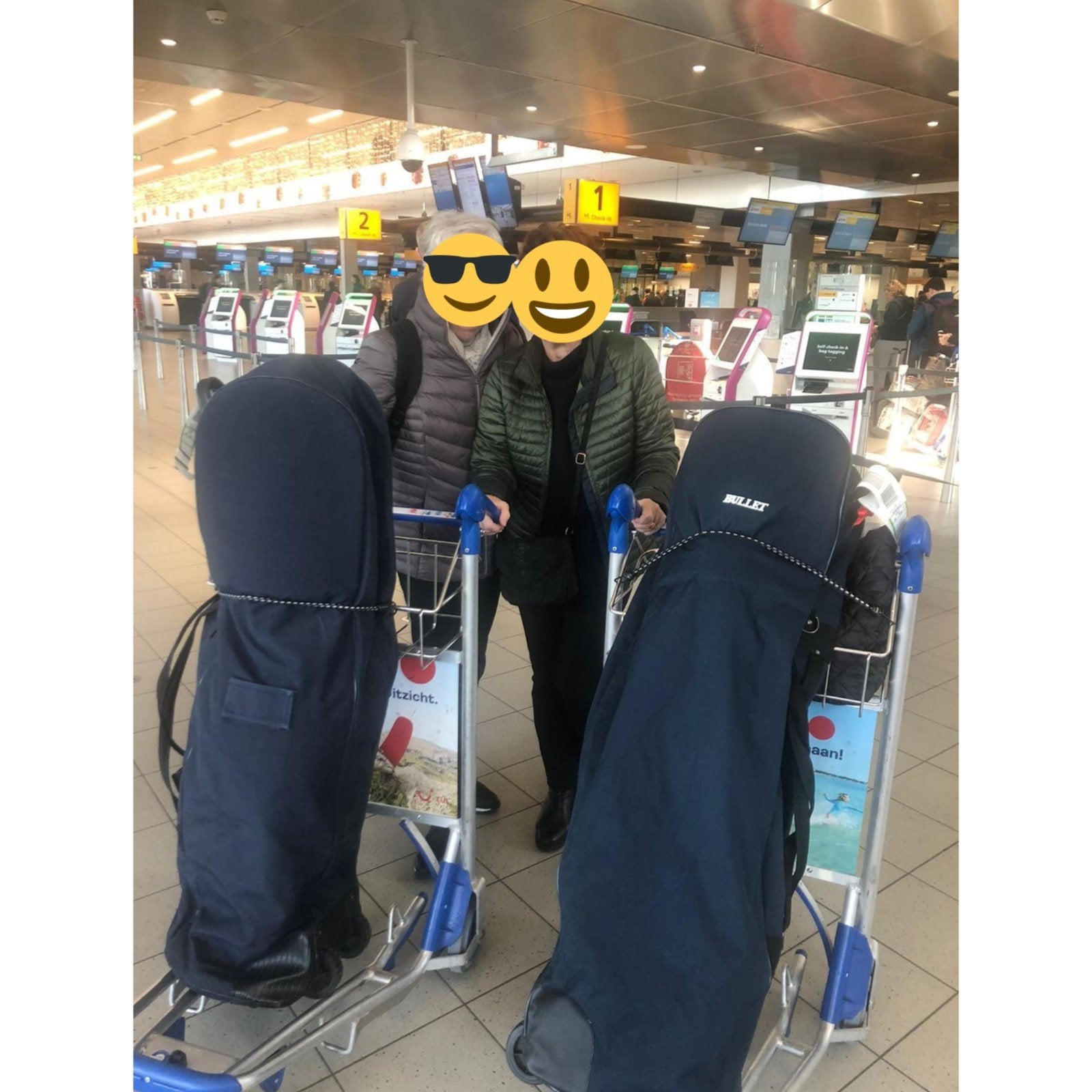 2 x golf Flight Bags met wielen, Ophalen, 30 cm of meer, Gebruikt, Blauw