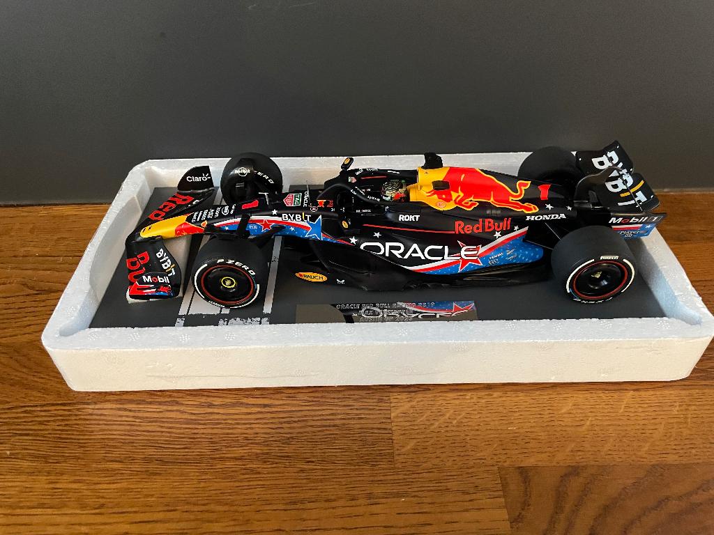 Verstappen Minichamps 1:18 RB19 GP Austin 2023 Special Liver, Ophalen of Verzenden, Nieuw, Auto, MiniChamps