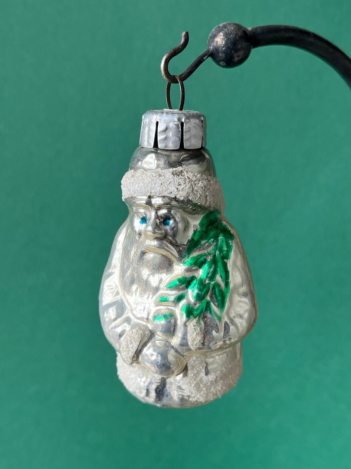 Oude zilveren glazen kerstbal (nr 63): kerstman, Gebruikt, ., Ophalen of Verzenden, .
