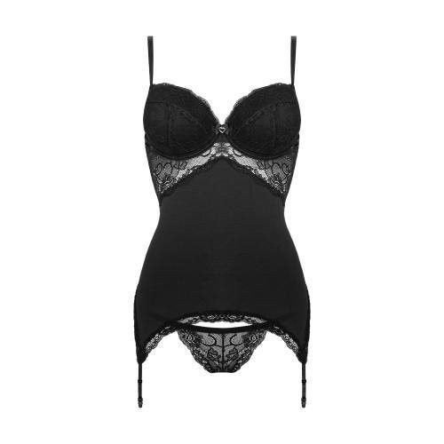 Zwarte Body met Kanten Details en Jarretels, Ophalen of Verzenden, Zwart, Body of Korset