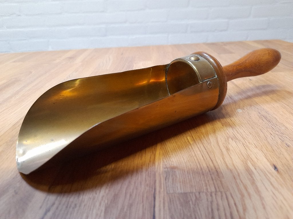 18,00Antiek koperen kruideniersschep met notenhouten handvat, Antiek en Kunst, Ophalen of Verzenden, Koper