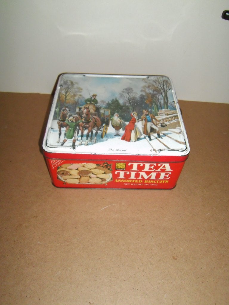 Groot oud blik Teatime,"The Arrival"koets,gesigneerd,winkelb, Ophalen of Verzenden, Gebruikt, Koek(jes), Overige merken