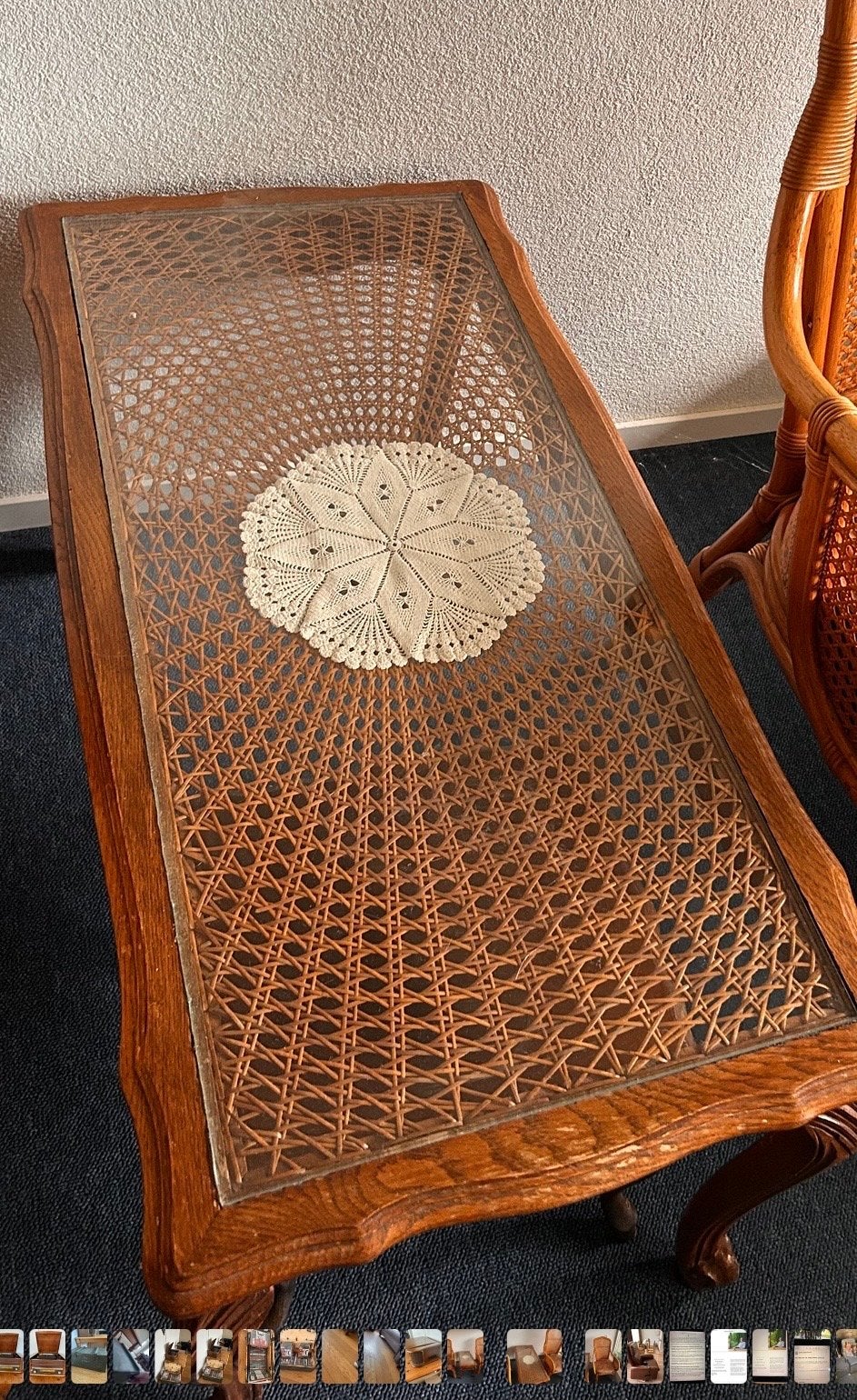 Vintage rotan tafel met glazen blad, Ophalen