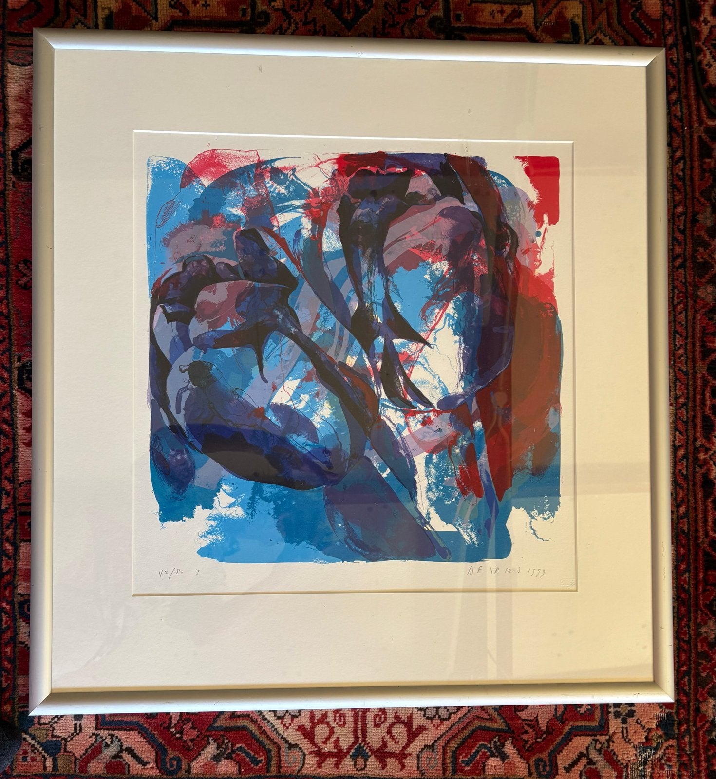 Abstracte zeefdruk van De Vries, 1999, ingelijst, Ophalen, Zeefdruk, Gesigneerd, 1950 - 1999