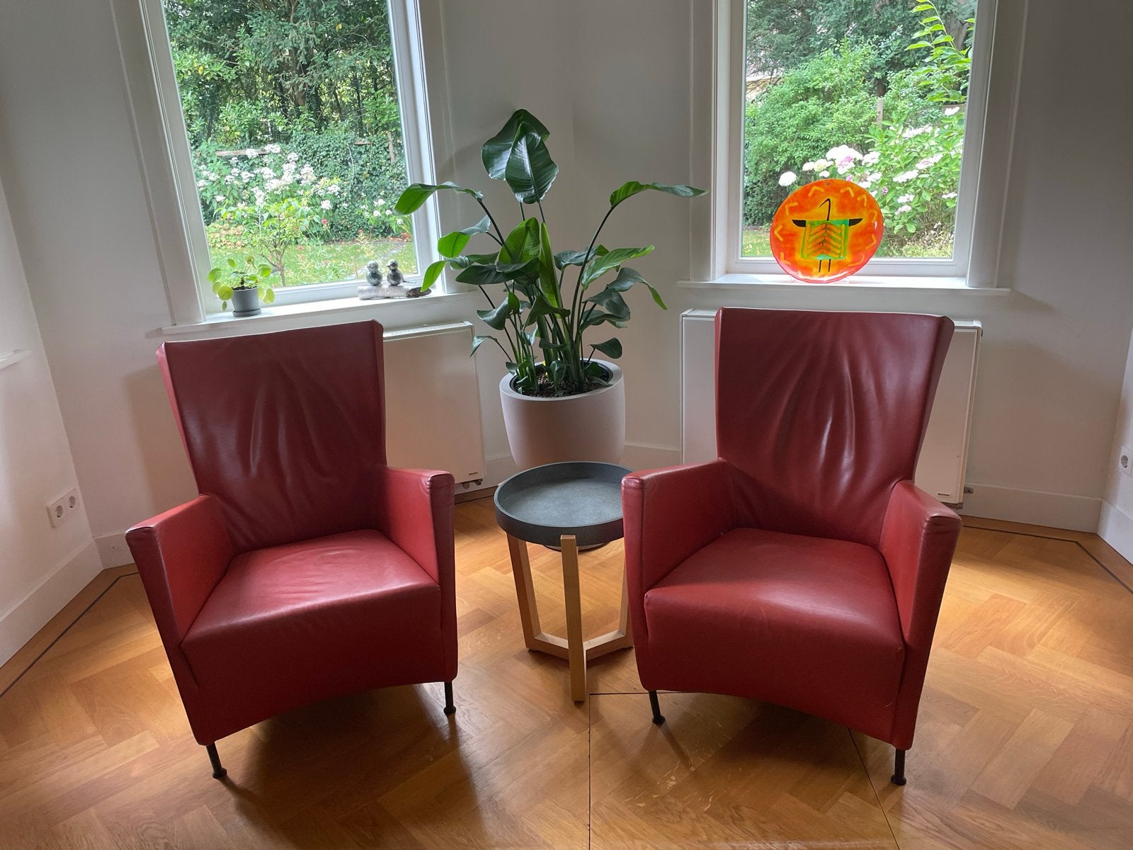 Montis Windy fauteuil in tomatenrood leer, Ophalen, Gebruikt, Leer, 50 tot 75 cm