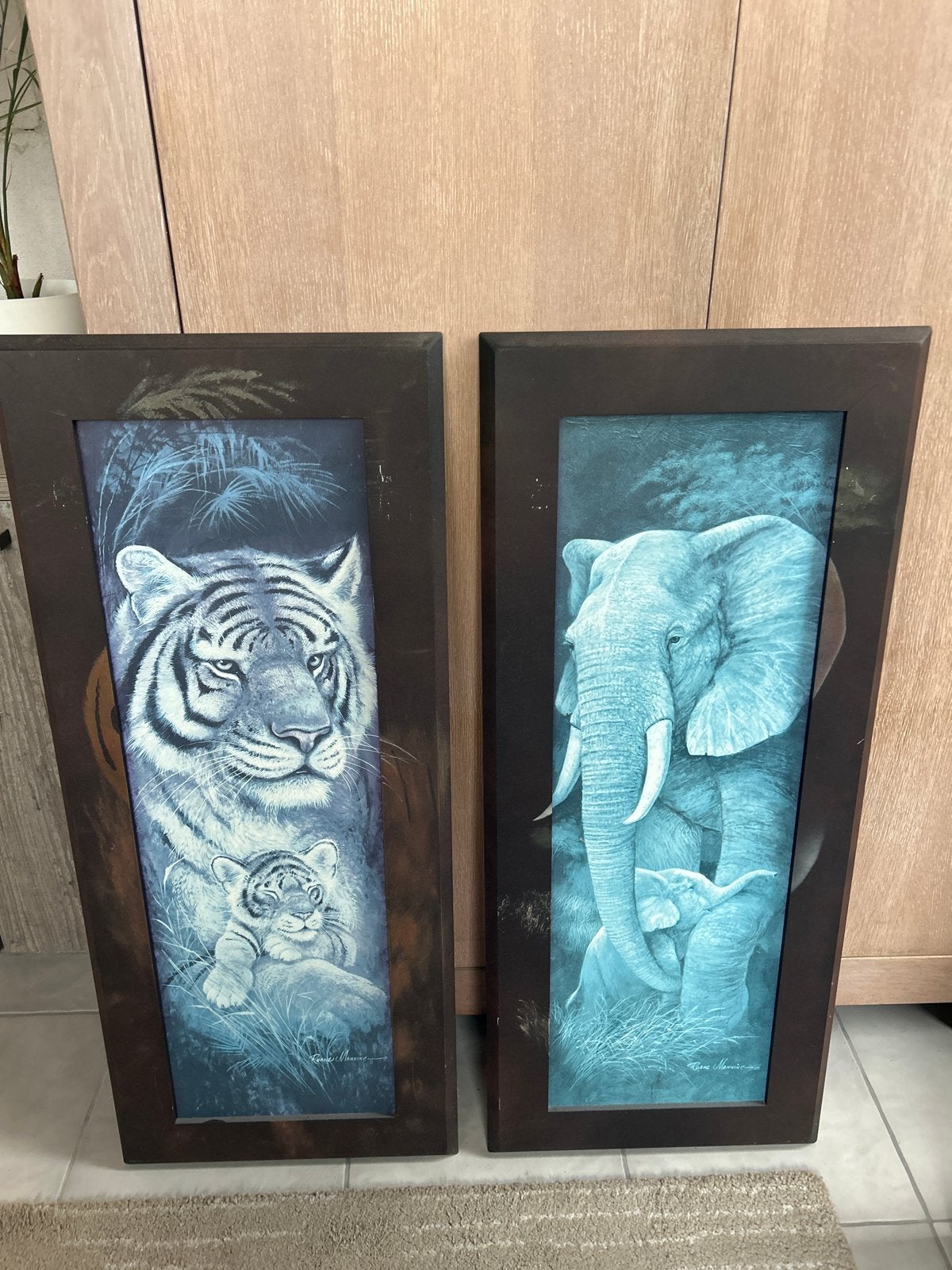 Set van 2 ingelijste prints: Tijger en Olifant (44x104 cm), Ophalen, Minder dan 50 cm, Gebruikt, Print